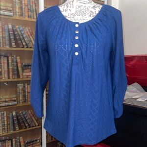 NY Collection Royal Blue Button-Down Blouse